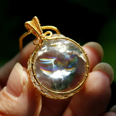 Natural Clear Quartz Sphere Pendant Rainbow Aurora Polaris Crystal Necklace • £6.83