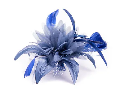 £4.45 • Buy Ladies Navy Blue Feather Comb Fascinator Weddings Races Royal Ascot Hair Piece
