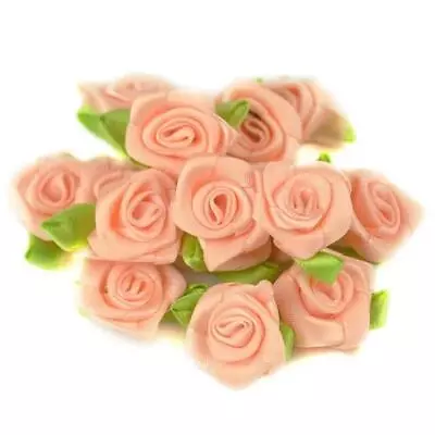 50pcs Mini Rose Buds Satin Ribbon Flowers Artificial Silk Wedding Card Making • $10.98