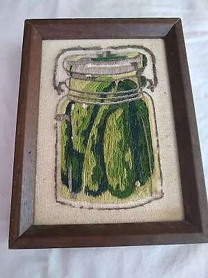 Vintage Pickle Jar Cross Stitch Framed 1976 • $26.50