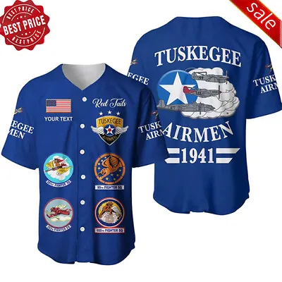 US Flag Tuskegee Airmen Baseball Jersey Custom Name  For Men Shirt S-5XL • $32.90