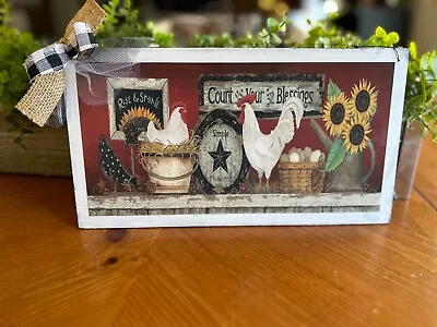 Rooster Sunflower Rise Shine Farmhouse Chicken Hens Home Decor Wooden Sign • $11.99