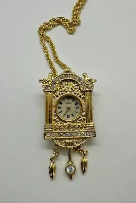 Vtg Lindenwold Cuckoo Coo-Coo  Clock Ladies Watch Pendant Rhinestone Necklace • $48.99