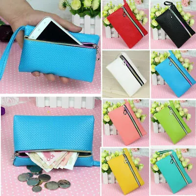 Womens Lady Card Coin Key Holder Zip Faux Leather Wallet Pouch Bag Purse Make UP • £2.49