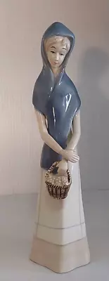 Vintage Porcelain Woman With Blue Shawl And Basket 11”Zaphir/ Of Lladro • $12.95