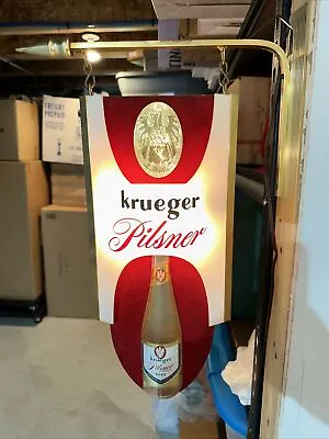 Vintage Krueger Pilsner Beer Light Up Hanging Sign Original Bracket  Rare Fragil • $359.95