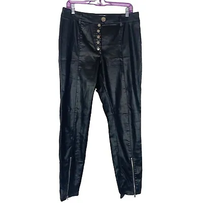 H&M Pants Faux Leather Skinny Snap Front Black 14 60-3 • $26.82