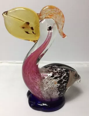 VINTAGE ART GLASS  PELICAN WITH FISH Murano Style Hand Blown • $19.99