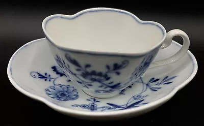 Meissen Blue Onion Demitasse Tea Cup Saucer Set Scalloped Edge Antique • $68