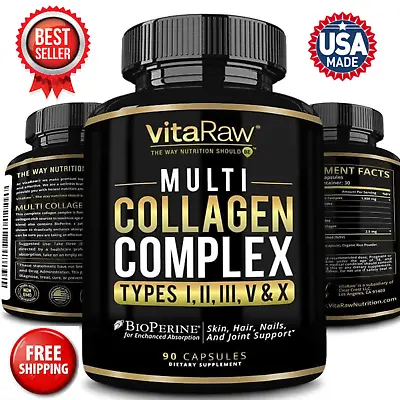 Collagen Peptides Pills 1800mg Hydrolyzed Collagen Capsules (Types IIIIIIVX) • $11.99