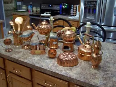 22 Vintage Decorative Copper Kitchen Ware Tea Pots Gravy Bowl Fondue Pot Utensil • $125