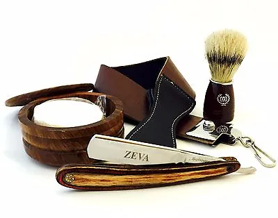 Classic Wooden 5 Pc Cut Throat Men's Straight Edge Razor Shaving Set/Kit • $29.99