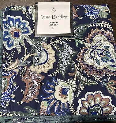 NEW Vera Bradley 4 Cloth Cotton Napkins Java Navy Green Paisley 20.5 X20.5  NWT • $19