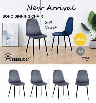 $192 • Buy Amaze 4PC Grey Dining Chair Velvet Padded Seat Metal Leg Kitchen Dressing Office