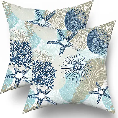 Nautical Coastal Pillow Covers 20X20 In Beach Ocean Themed Decorative Couch Pill • £32.76