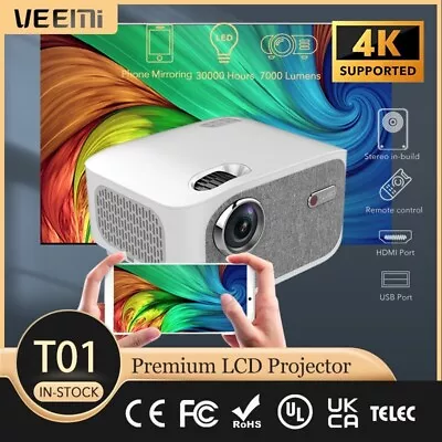 Projector 7000 Lumens 1080P LED WiFi Video Home Theater Cinema Projectors • $74.95