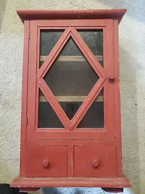 Pottery Barn Cottage Solid Wood Storage Display Cabinet W/Glass Distressed Red • $125