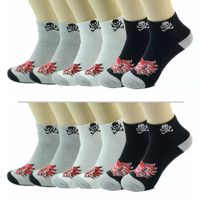 3-12 Pairs Skull Mens Ankle Cushioned Sports Athletic Socks Cotton Size 10-13 • $13.99