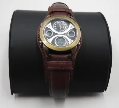 GOR Mossimo MM90070 Men's Retro Brown Genuine Leather Watch Digital & Analog • $129.67