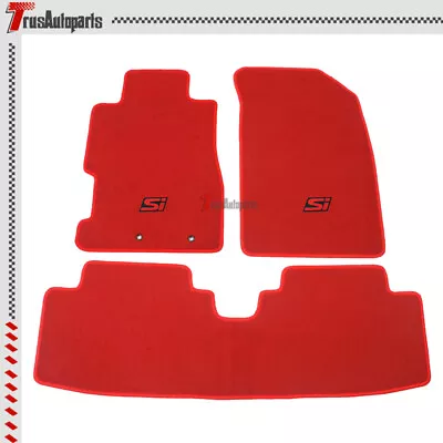 For 01-05 Honda Civic Front Rear Floor Mats Red Nylon Carpet W/ Red Si 3PC Set • $58.99