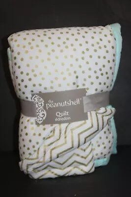 The Peanutshell Quilt Coverlet  Baby Crib Mint Green Whitle Polka Dot Chevron  • $39