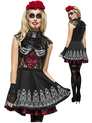 Day Of The Dead Costume Sugar Skull Skeleton Womens Halloween Fancy Dress New • £31.99