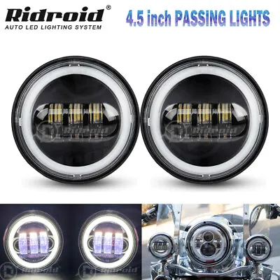 Pair 4.5  Inch LED Spot Passing Lamp Halo Fog Lights For Harley Motorcycle 4 1/2 • $35.99