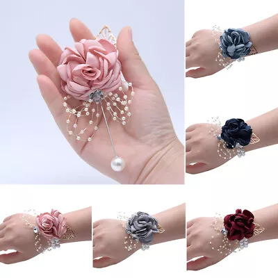 Bride Wrist Flower Bracelet Pearl Rose Corsage Bridesmaid Wedding Wristband Gift • £3.25