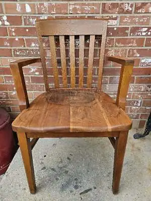 Vintage Solid Oak Bankers Office Desk Chair Armchair MURPHY #2 • $224.99