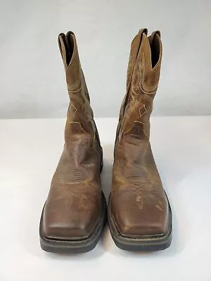 Tony Lama Men's TW4006 Brown Leather Square Toe Pull-On Western Boots Size 11 D • $14.99