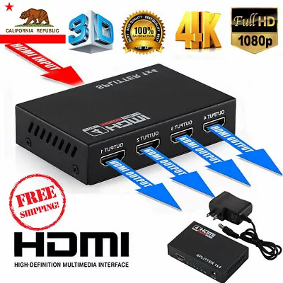 Full HD HDMI Splitter Amplifier Repeater 1080p 4K 4 Port Hub 1in 4out • $8.96