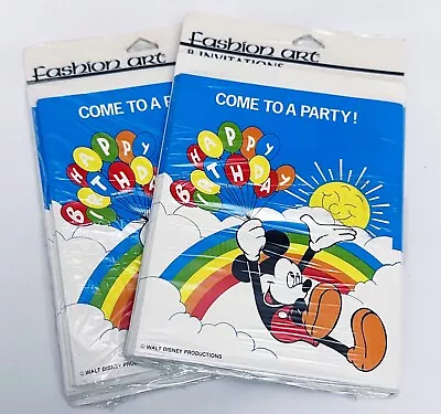 Walt Disney Birthday Party Invitations Mickey Mouse Rainbow 80s 2 Packs Of 8 VTG • $12.99