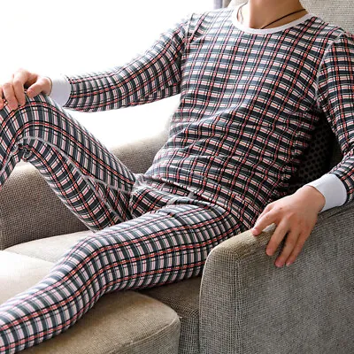 Men's Thermal Underwear Sets Fleece Warm Undershirts Plaid Printed Underpants  • $34.99