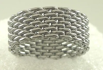 Chain Link Cable Mesh Ring Stainless Steel 10 Mm Band Designer Style Silver  • $19.99