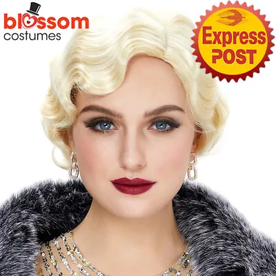 N971 Blonde 1920s Finger Wave Charleston Flapper Wig Curls Womens Gatsby Marilyn • $21.10