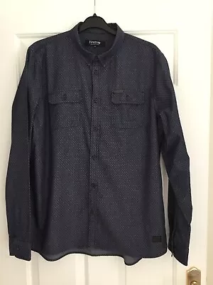 Men’s Firetrap Shirt XL Navy Blue  With Small White Pattern 100% Cotton • £2.50