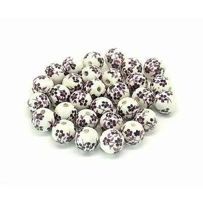 30 Ceramic Purple Flower Beads 12mm With 2.6mm Hole J21542XE • £6.49
