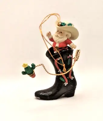 Country Christmas; 1996 Lustre Fame Sheriff Santa Cowboy In Boot Lasso Ornament • $9.95