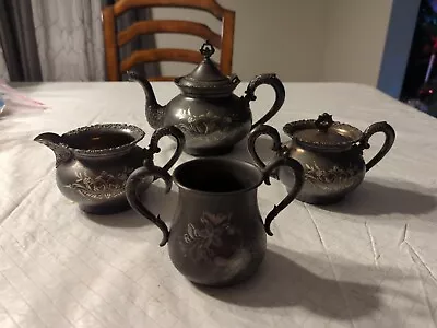 Antique Van Bergh 468 Quadruple Silver Plated Teapot/ Creamer Set Circa 1898 • $85