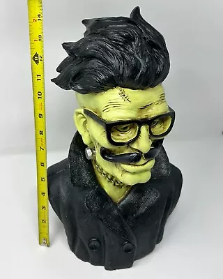 Frankenstein Bust Statue Halloween Decor 2023 14 Inch Glasses Mustache Dapper • $59.99