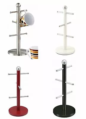 Stainless Steel 6 Cup Mug Tree Stand Kitchen Coffee Cup Holder With 6 Hooks • £9.99