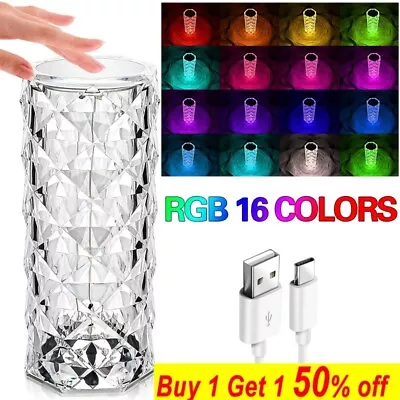 £6.59 • Buy LED Crystal Table Lamp Diamond Rose Bar Night Light RGB Touch Atmosphere Bedside