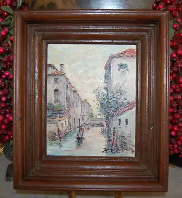 Antique Framed Original Oil View Of Venice Canal Italy Artist: Hecto Vidal • $144.75