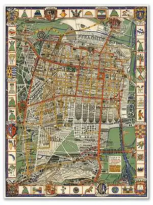 Mapa De La Ciudad De Mexico MEXICO CITY Neighborhood Street Map Circa 1932 24x32 • $24.97