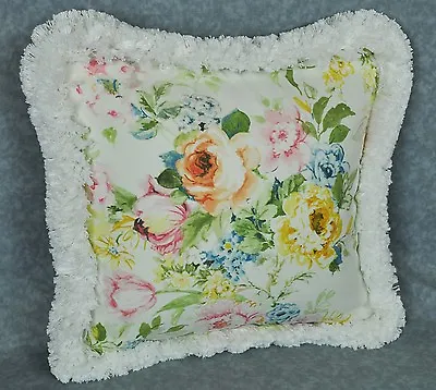 $50 • Buy Ralph Lauren Home Lake White Pastel Floral Fabric Custom Pillow 16  Trim Fringe