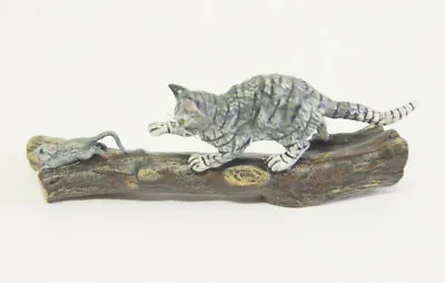 Fritz Bermann Austrian Vienna Bronze Cat Chasing Mouse On Log Sculpture FBW • $225