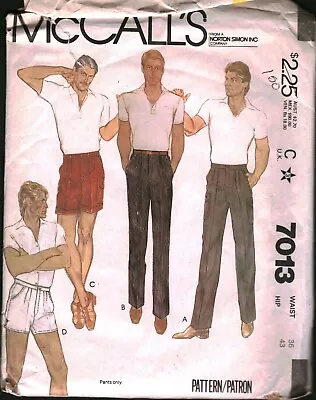 7013 Vintage McCalls SEWING Pattern Mens 1980s Pants Shorts Casual OOP Sew 36 • $5.59