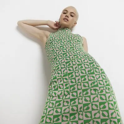 £7 • Buy River Island Womens Mini Dress Green Printed Jacquard Shift Casual Outfit