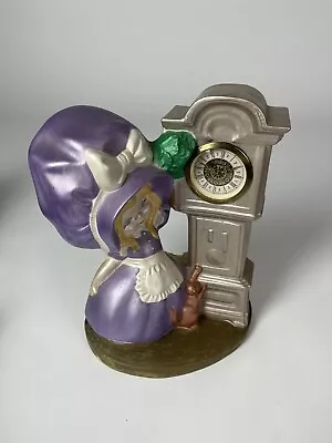 Vintage Wind Up Clock With Ceramic Girl And Cat Pre-Owned Blonde • $19