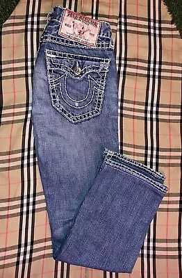 Y2K True Religion Billy Super T Jeans Mens 33x31 Blue Flap Distressed Stitching • $64.99